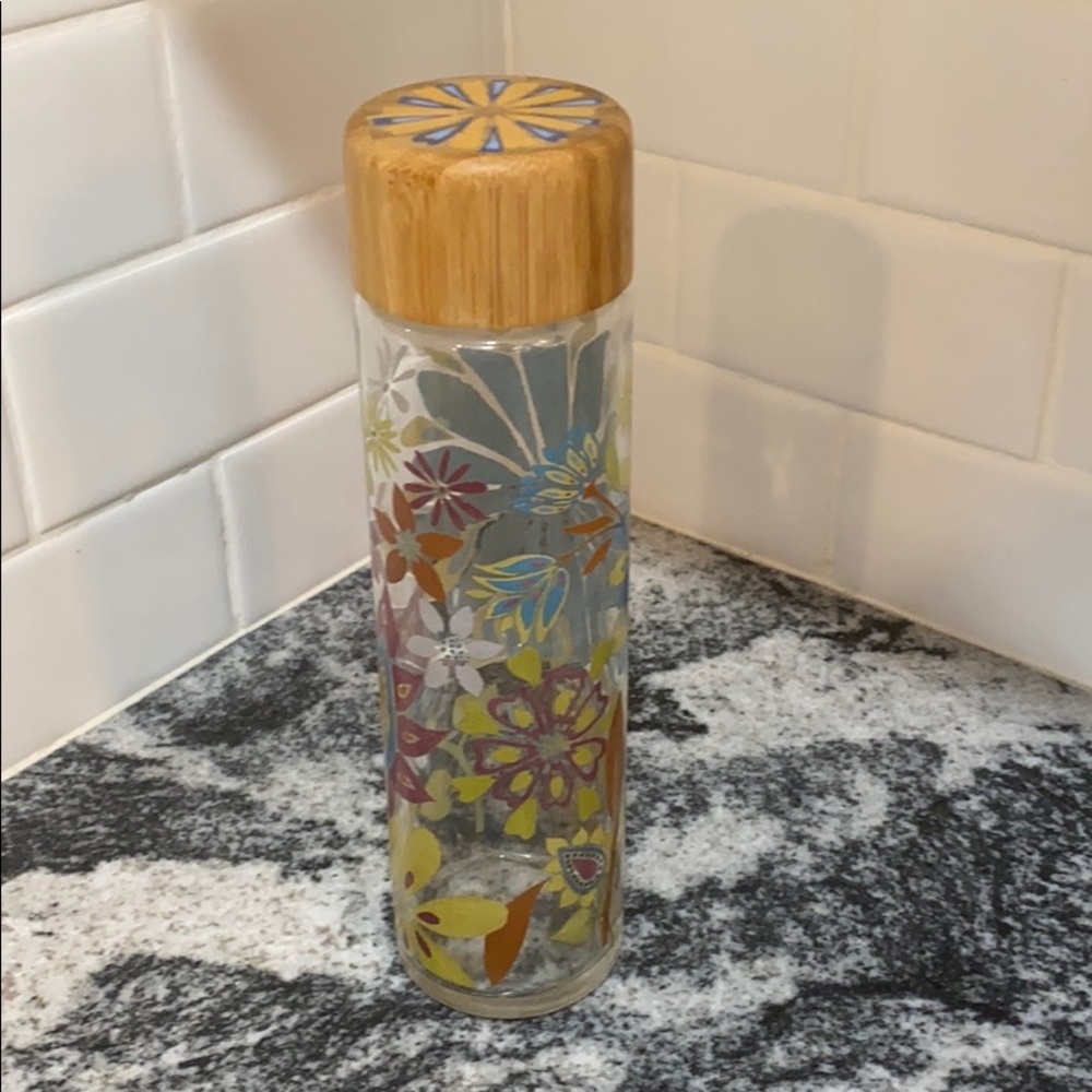 Floral Glass Water Bottle with Bamboo Lid